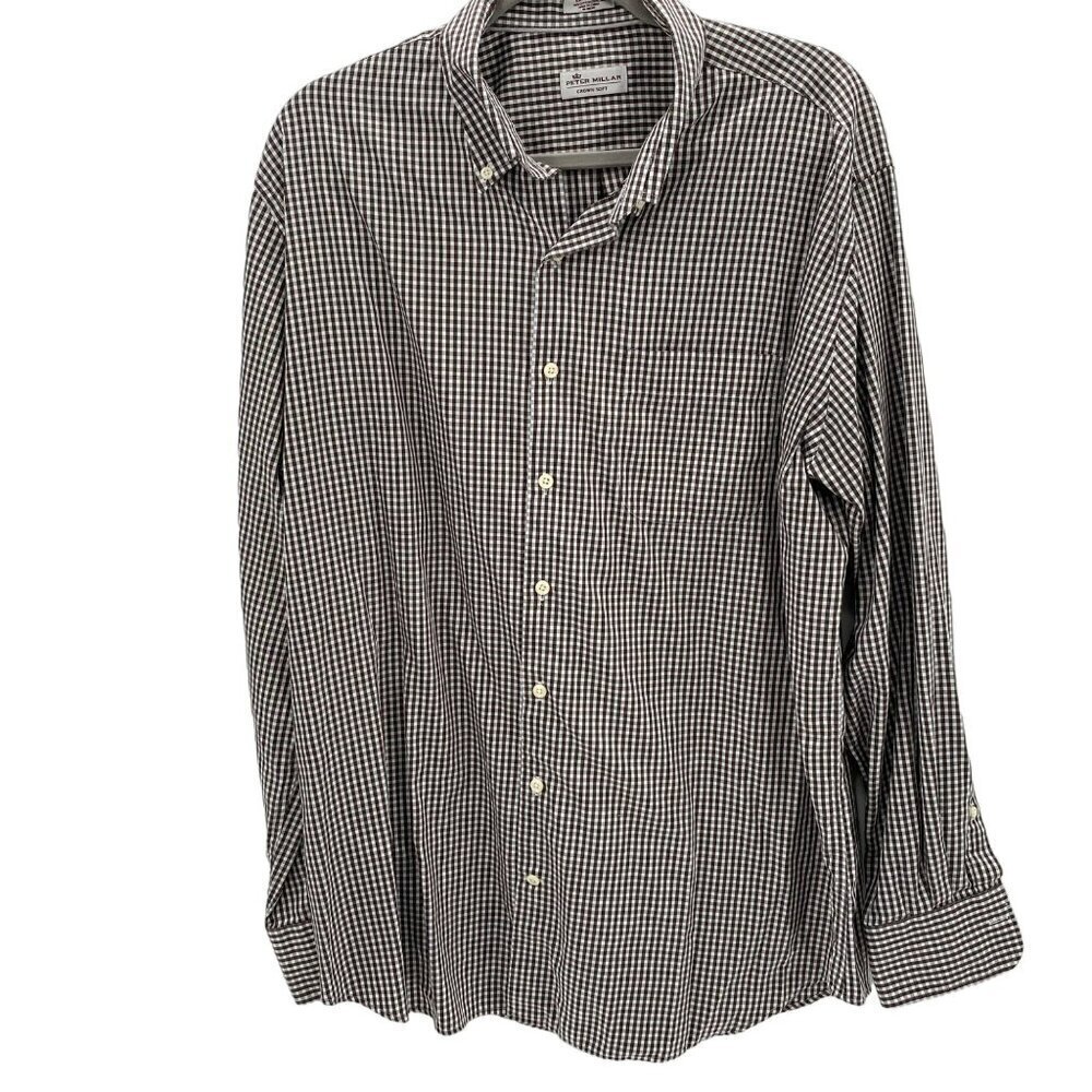 Peter Millar Cotton/Silk Blend Black Gingham Crown Soft Shirt Men's Size XL